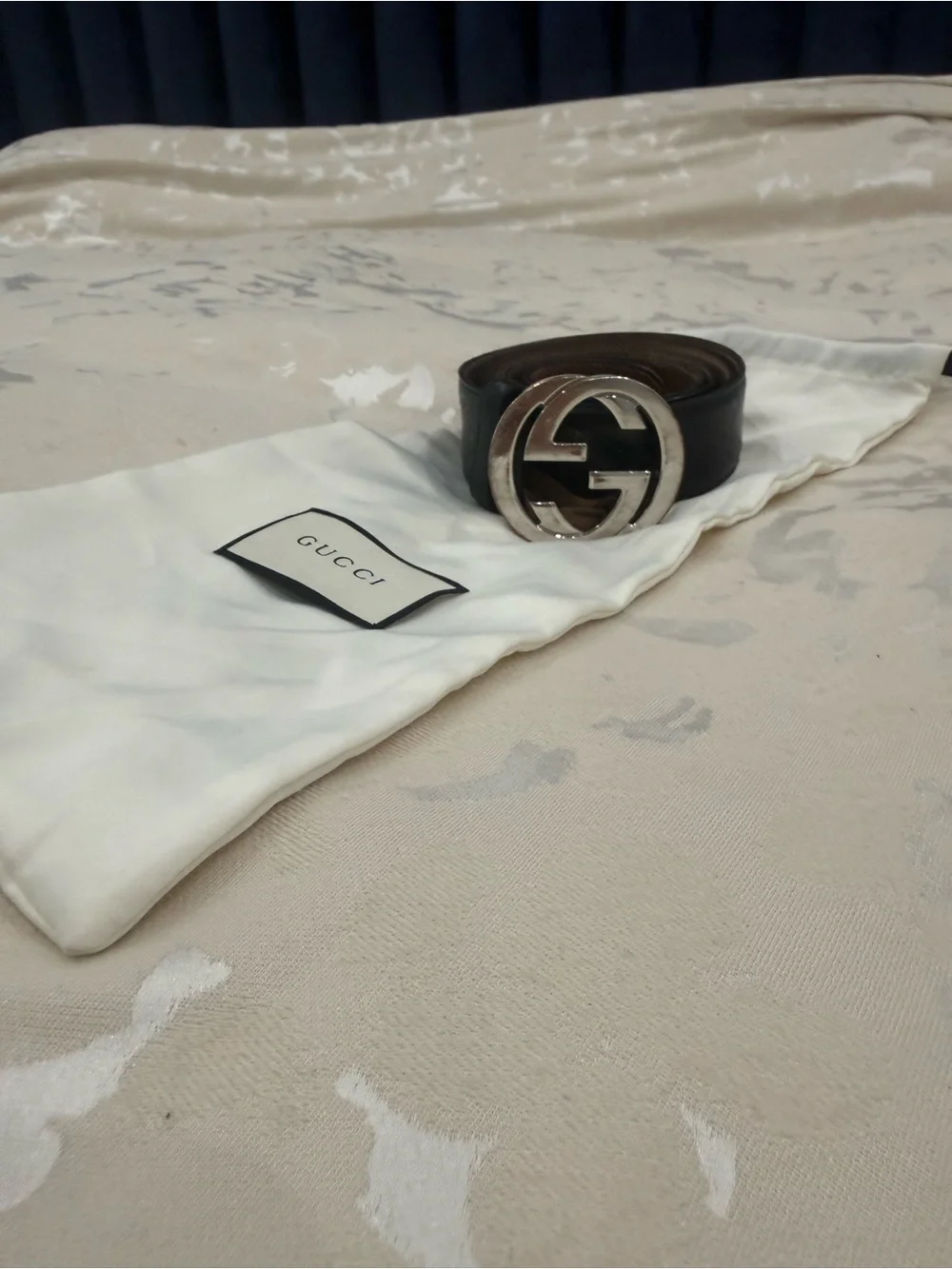Gucci Men's Dark Brown Leather Belt with Silver Interlocking G Buckle